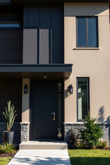 Fototapeta premium Modern House Exterior: Contemporary Home Design with Elegant Facade and Landscaping