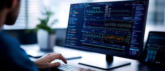 Data analysis for healthcare metrics office setting digital dashboard modern environment close-up view enhancing healthcare insights