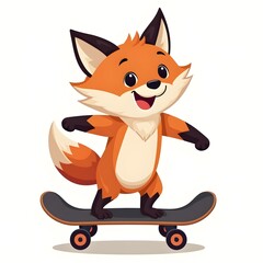 Obraz premium Cute Fox Playing Skateboard Cartoon Vector Icon Illustration. Animal Sport Icon Concept Isolated