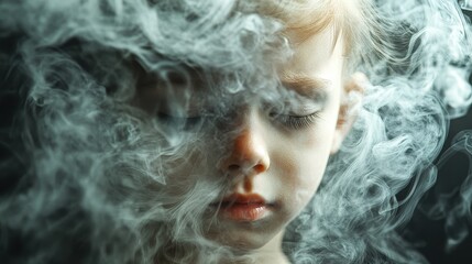 Fototapeta premium Swirling industrial smoke creating an ominous child's face, Abstract representation of pollution.