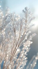 Obraz premium Close-Up of Delicate Dew-Covered Grass Blades at Sunrise