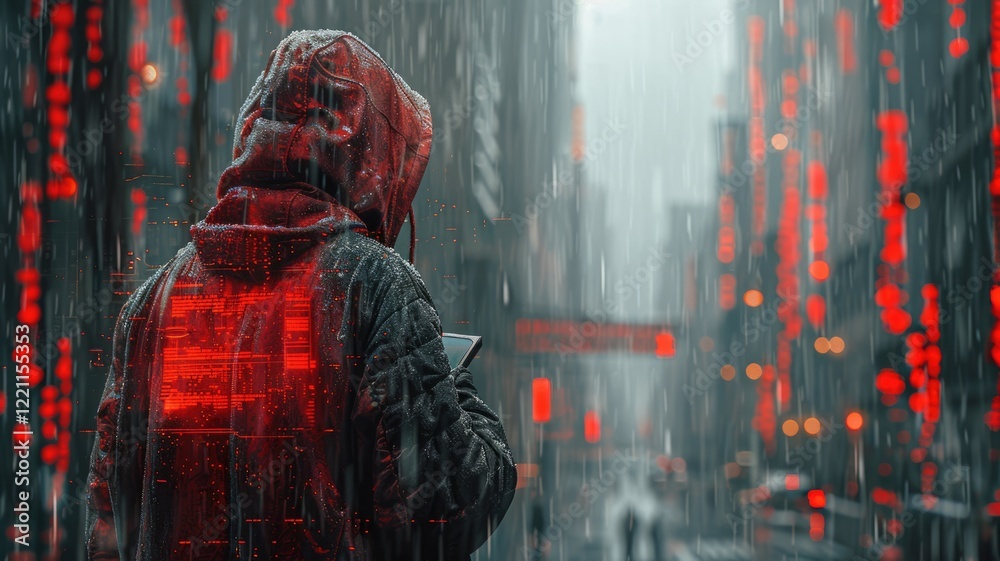 Fototapete picture of human commit crime in digital system to destroy and hack computer protection user in colo