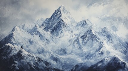 Obraz premium Alpine Climber Near Summit in Cool Mountain Landscape