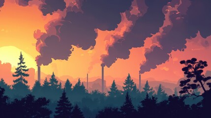 Toxic air flat design side view forest burning theme animation vivid. 