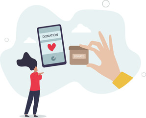 Hand holding donation box . charity concept.flat characters.