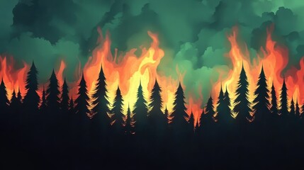 Toxic air flat design side view forest burning theme animation vivid. 