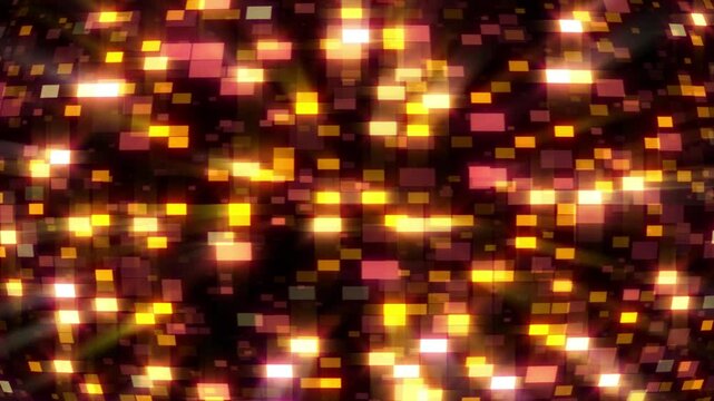 Abstract shiny disco ball reflecting colorful lights glow neon background.