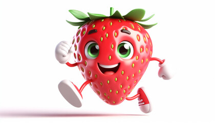 Fototapeta premium 3D funny cute strawberry cartoon on white background
