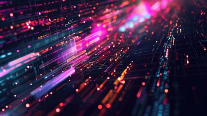 Obraz premium Abstract digital waves with glowing orange particles. Digital artwork of abstract wave with glowing vibrant color dots connecting together. Technology innovation and communication concept. AIG53.