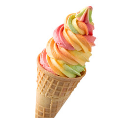 rainbow sherbet ice cream cone on transparent background