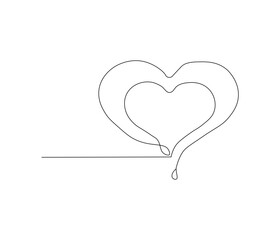 Two heart and love sign. One continuous line drawing of love icon. Symbol of Valentine day and romantic moment. Editable stroke. Doodle line illustration
