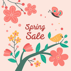 Spring sales promotion with floral motifs vector illustration