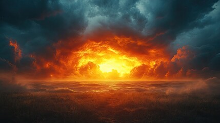 Obraz premium A dramatic seascape featuring dark, ominous storm clouds filling the sky,