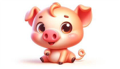3D funny cute piggy cartoon on white background