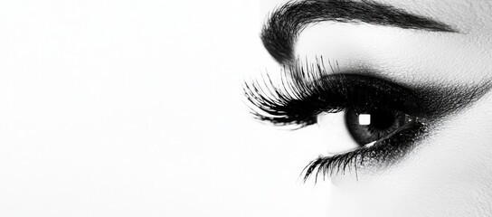 Obraz premium Close up of a woman s eye with long eyelashes on white bg