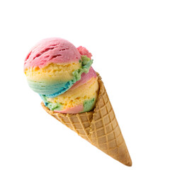 rainbow sherbet ice cream cone on transparent background