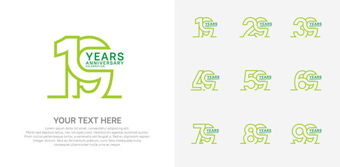 Anniversary logo set vector design, green color for celebration event