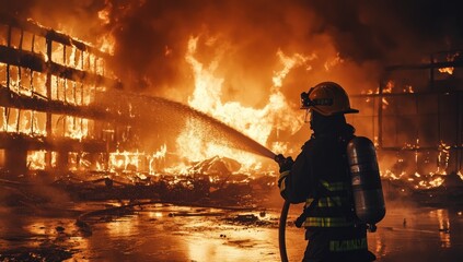 Fototapeta premium Firefighter Battling a Devastating Inferno