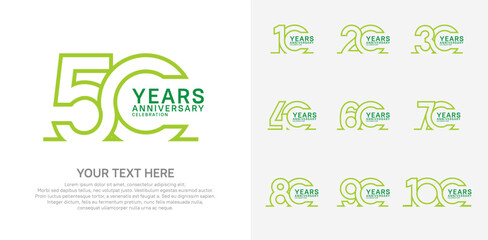 Anniversary logo set vector design, green color for celebration event