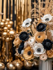 Elegant flower arrangement with gold decor for celebration