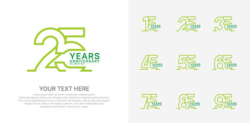 Anniversary logo set vector design, green color for celebration event