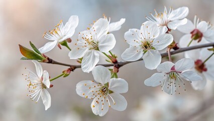 Close-up Blossom Branch Delicate White Spring Flowers, Macro Photography,Nature, Springtime Spring blossoms, macro photography