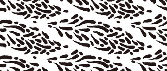 Seamless abstract botanical pattern. Background in black, white. Illustration. Lines, stains. Design for textile fabrics, wrapping paper, background, wallpaper, cover.