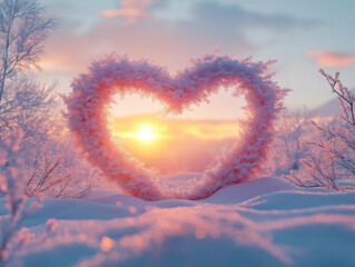 Fototapeta premium Heart frame in a stunning winter backdrop for Valentine's theme