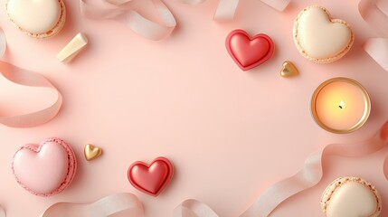 Romantic Flat Lay Composition for Happy Valentine's Day Celebration