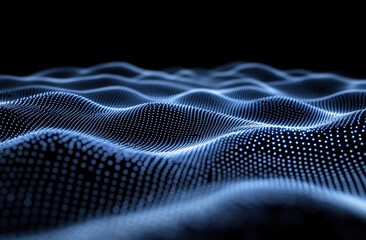 Naklejka premium Glowing dots and lines create an abstract representation of digital waves on a dark background