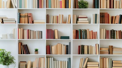 Organized Bookshelf with Various Colors and Textures