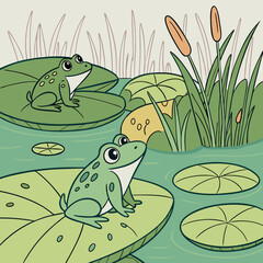 Fototapeta premium Frogs on Lotus Leaves