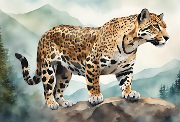 Fototapeta premium leopard on the rock
