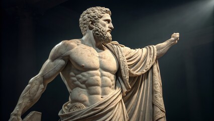 Obraz premium Muscular Marble Statue 3D Render, Draped Cloth, Powerful Pose, Greek Sculpture, Art Greek sculpture, digital art