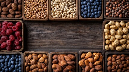 Aromatic Nuts and Almonds Displayed in Rustic Wooden Boxes Creating an Inviting and Natural Gourmet Scene Perfect for Healthy Snacking and Culinary Inspiration in a Cozy Kitchen Environment