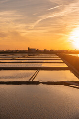 Salt flats of Aveiro at sunset. Sunset view over the salt flats of Aveiro, Portugal