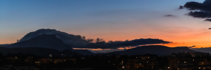 Sainte Victoire mountain in the light of a winter morning