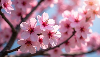 Fototapeta premium Blooming Cherry Blossoms Spring, petals, pink flowers