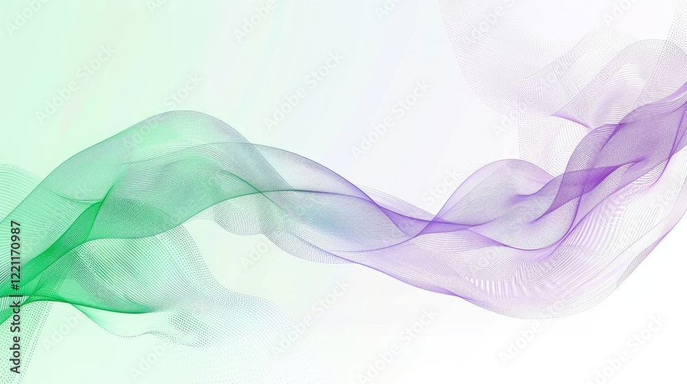 Fototapete Abstract wave pattern in green and purple tones. Background image of digital wave with vibrant green and purple color. Modern background design for digital art and prints. Fluid texture. AIG51.