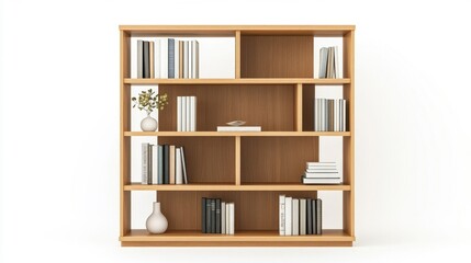 Modern Wooden Bookcase with Decorative Items