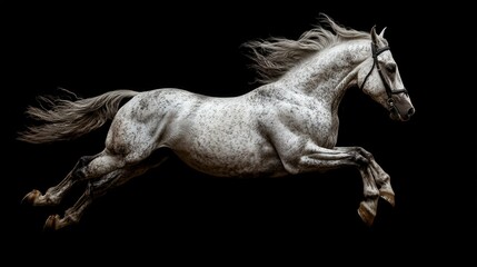 Fototapeta premium Majestic gray horse leaping gracefully in midair