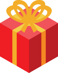 Red gift box with yellow ribbon isometric icon represents surprise, celebration, and special occasions, adding a festive touch to any design