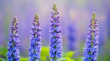 Three lilac blossoms in a field, soft focus background, nature photography, suitable for greeting cards