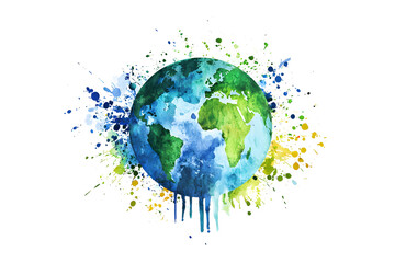 creative watercolor Earth globe with vivid blue and green colors, showcasing splashes of paint that represent beauty of our planet