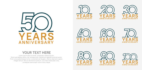 Anniversary logo set vector design, blue and brown color for celebration event