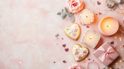 Romantic Flat Lay Composition for Happy Valentine’s Day Celebration