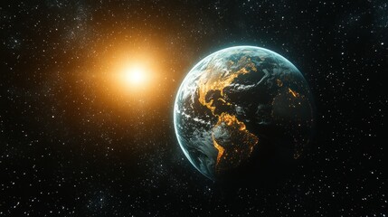 Obraz premium Earth sunrise, space, planet, nightlights, cosmic background, science education