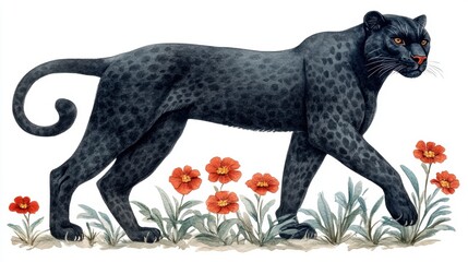 Obraz premium Black Panther Amidst Red Flowers