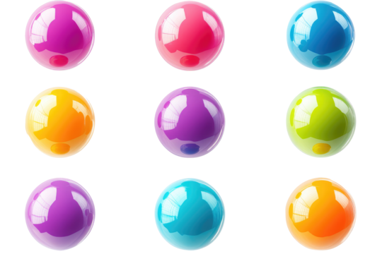 Collection set of colorful spheres on transparent background