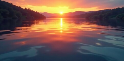 Obraz premium Gentle sunset glow illuminates ripples on lake surface, sunset, soft focus